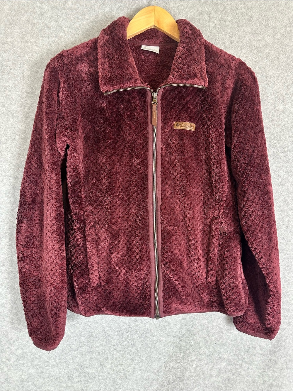 Columbia Sherpa Textured Fleece Full Zip Jacket Coat Womens S Maroon Soft Cozy